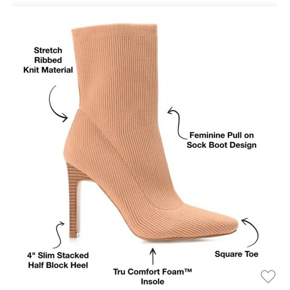 JOURNEE COLLECTION Tan Elissa Pull-On Slim Stack Heel Sock Boots - Picture 3 of 12